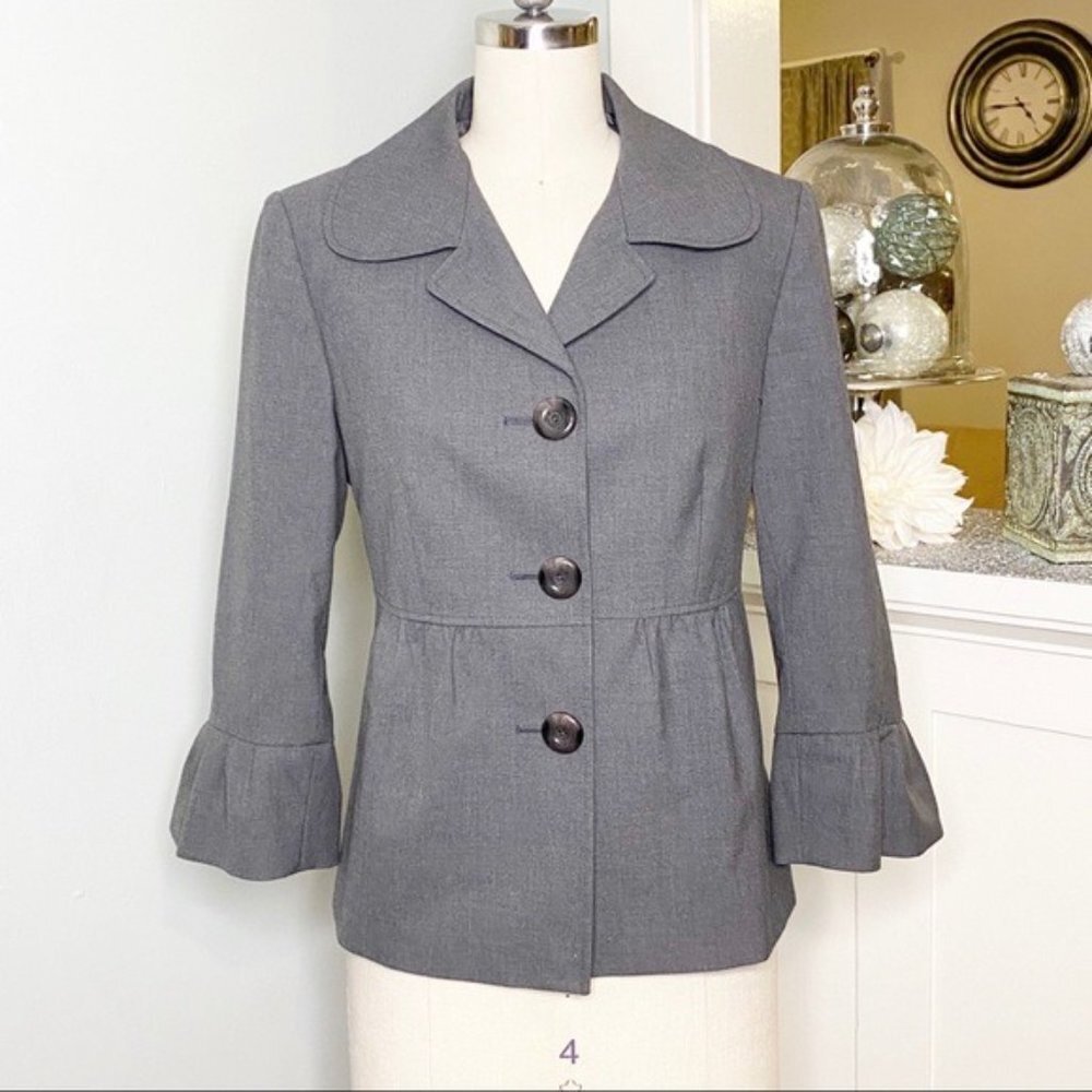Tahari Gray Ruffled Flounce Blazer Jacket 4 Small - Picture 2 of 12